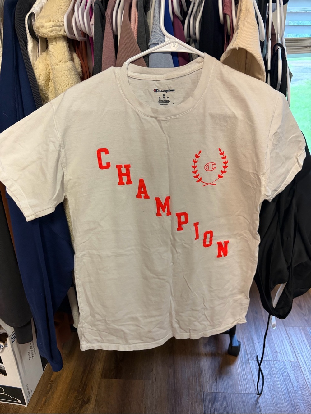 Champion White Tee with Orange Logo